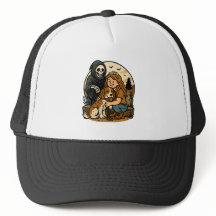Grizzly Grim Reaper met meisje en hondskelet kunst