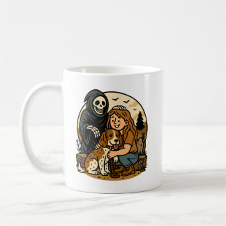 Grizzly Grimmige Oogst met Meisje en Hondenskelet Koffiemok