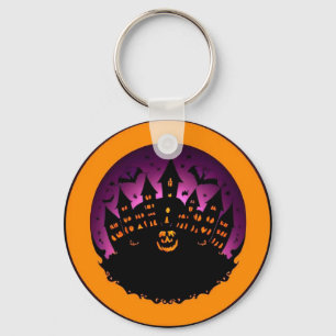 Grizzly Halloween Silhouet Van Een Geheime Kasteel Sleutelhanger