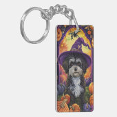 Grizzly Havanese Hond Halloween Heks en Pompoen Sleutelhanger (Voorkant Links)
