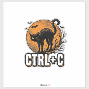 Grizzly Kat CTRL C Vintage Halloween Vector Ontwer Sticker