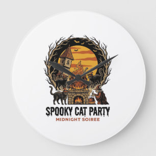 Grizzly Kat Feestje Vintage Gravure Halloween T-sh Grote Klok