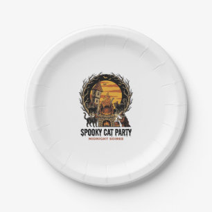 Grizzly Kat Feestje Vintage Gravure Halloween T-sh Papieren Bordje