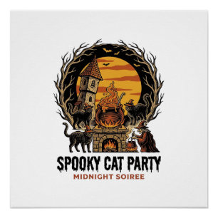 Grizzly Kat Feestje Vintage Gravure Halloween T-sh Perfect Poster
