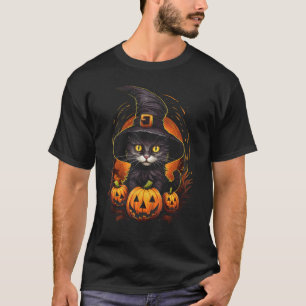 Grizzly Kat in Heksenhoed met Pompoenen Funny Grap T-shirt