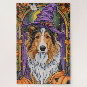 Grizzly Rough Collie Hond Halloween Heks Pompoen Legpuzzel