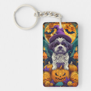 Grizzly Shih Tzu-hond Halloween Heks en Pompoen Sleutelhanger
