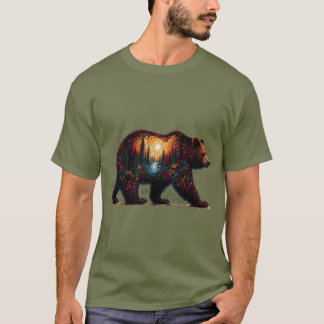 Grizzly silhouet tegen bergen t-shirt