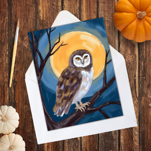 Grizzly Uil Volle Maan Gelukkig Halloween Feestdagenkaart