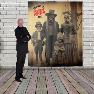 Grizzly Zombie Familie Halloween Hangende Achtergr Wandkleed