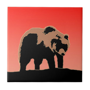 Grizzlybeer bij zonsondergang - Originele natuurku Tegeltje