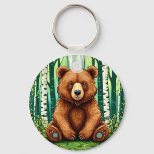 Grizzlybeer in een berkenbos sleutelhanger