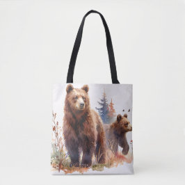 Grizzlybeerfamilie Aquarel - Landelijke Wandeling Draagtas