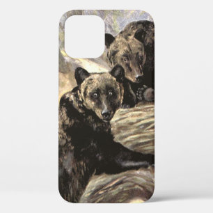 Grizzlyberen door CE Swan, Vintage bosdieren iPhone 12 Hoesje