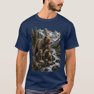 Grizzlyberenfamilie Bergstroom Natuurkunst T-shirt