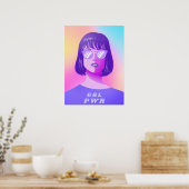 GRL Power Typography & Girl Feminist Paars Hair Poster (Keuken)