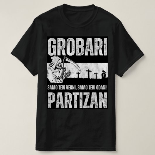 Grobari Partizan Zwart Witte  T-shirt (Design voorkant)