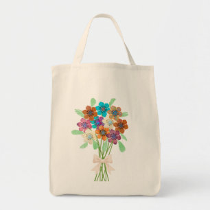 Grocery Bag met Floral Bouquet Tote Bag