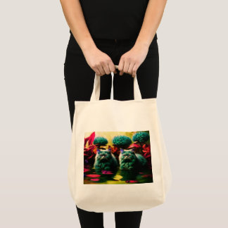 Grocery Bag with Cat Illustration Tote Bag