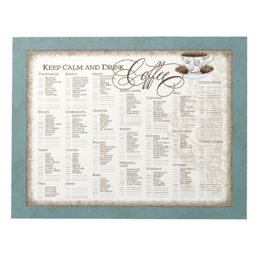 Grocery List Pad - Keep Calm and Drink Coffee Cup Notitieblok (Voorkant)