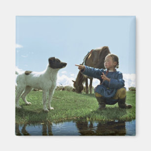 Groef van de gele hond magneet