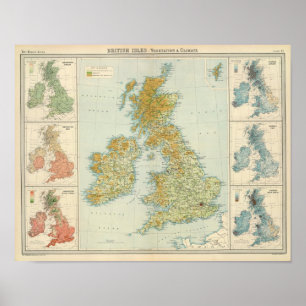 Groei- en klimaatkaart op de Britse eilanden Poster