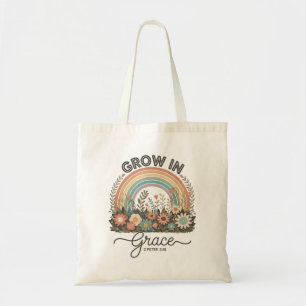 Groei in genade Christelijke Bijbelvers Retro Rege Tote Bag
