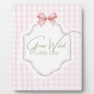 Groei in het wild kleine! Roze Gingham Strik Babyk Fotoplaat