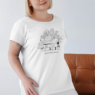 Groei je geest Zwarte Bloemen en Boeken Handgeteke T-shirt