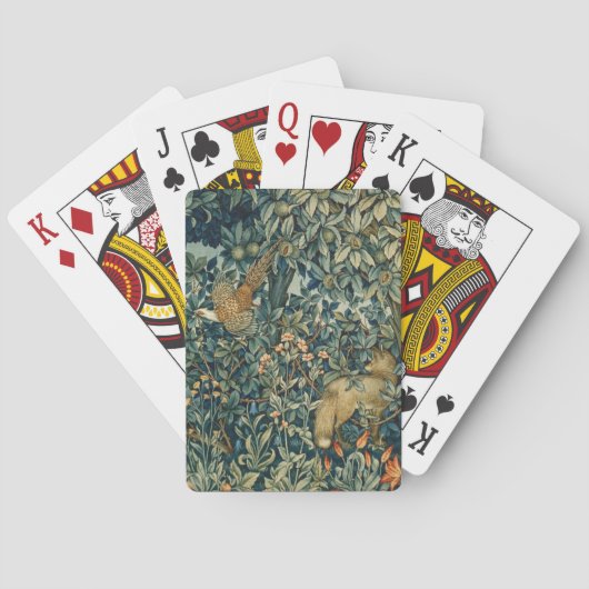 GROEIEN, BOSSTE DIEREN, fazant, vos, groene blader Pokerkaarten (Achterkant)