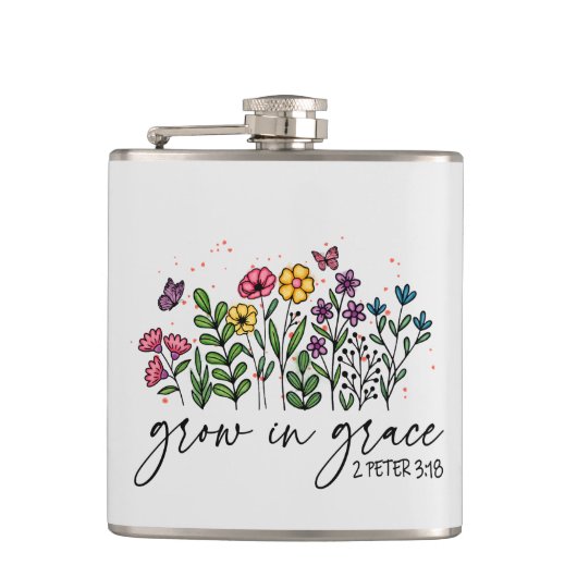 Groeien in Grace – Levendig Bloemen Inspirerend Heupfles (Voorkant)