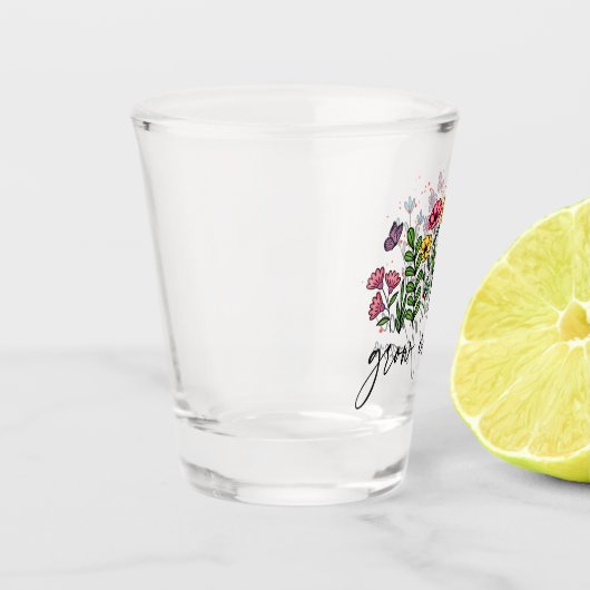 Groeien in Grace – Levendig Bloemen Inspirerend Shot Glas (Links)