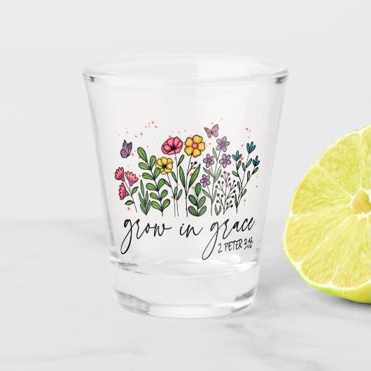 Groeien in Grace – Levendig Bloemen Inspirerend Shot Glas (Voorkant)