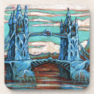 Groeiende brug in een fantasiestad bier onderzetter