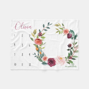 Groeiverklikker - Milestone boho waterverf bloemen Fleece Deken