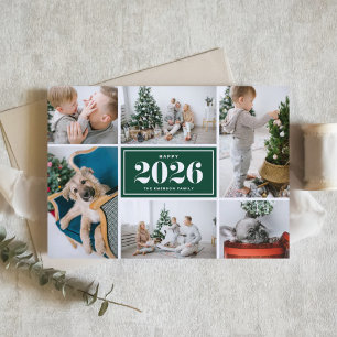 Groen 2025 Gelukkig Nieuwjaar Fotocollage Feestdagen Kaart