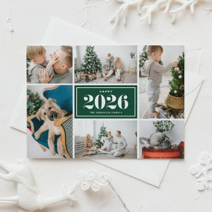 Groen 2025 Gelukkig Nieuwjaar Fotocollage Feestdagenkaart