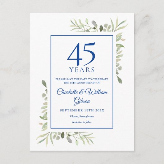 Groen 45e 65e Jubileum Save the Date Aankondigingskaart (Voorkant)