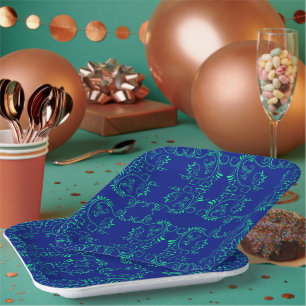 Groen abstract blauw wijnpatroon papieren bordje