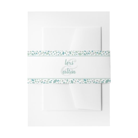 Groen Abstract Bloemen Modern Seaside Bruiloft Uitnodigingen Wikkel (Voorkant Voorbeeld)