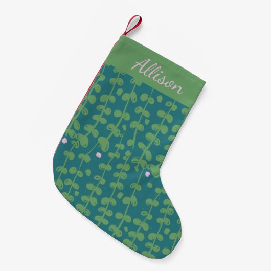 Groen Abstract Floral Vines Pattern Gepersonalisee Kleine Kerstsok (Voorkant (Hangend))