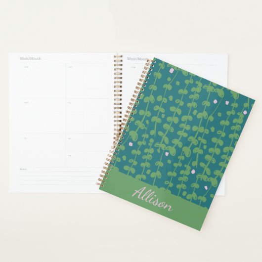 Groen Abstract Floral Vines Pattern Gepersonalisee Planner (Display)