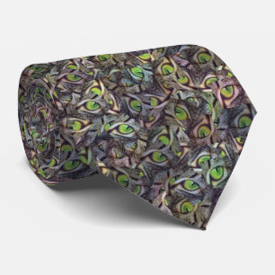Groen Abstract gekleurd kattenpatroon, Stropdas