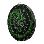 Groen Abstract Spiral Fractal op Black Dart Board Dartbord (Voorkant Rechts)