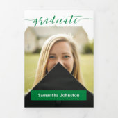 Groen afstudeerscript modern drie foto's drieluik uitnodiging (Cover)