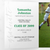 Groen afstudeerscript modern drie foto's drieluik uitnodiging (Binnenzijde eerst)