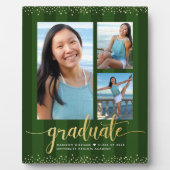 Groen Afstuderen 3 Foto Goud Glitter Script Chic Fotoplaat (Voorkant)