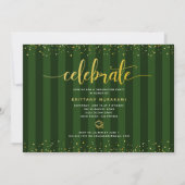 Groen afstuderen 3 foto gouden glitter script chic kaart (Achterkant)