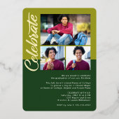 Groen Afstuderen 4 Foto Bold Arch Party Real Gold Folie Uitnodiging (Achterkant)