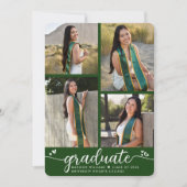 Groen Afstuderen 4 Fotokalligrafie Harten Modern Aankondiging (Voorkant)